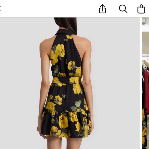 EUC: Alice + Olivia Miranda Black and Yellow Floral Tiered Mini Dress size 8 - Picture 2 of 8